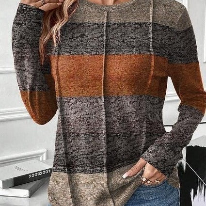 Round Neck Contrast Color Long Sleeve Casual And Comfortable Fashion Sweater