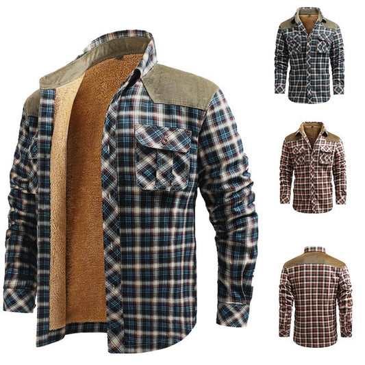 Men's Cotton Plaid Casual Cargo Sweater Jacket