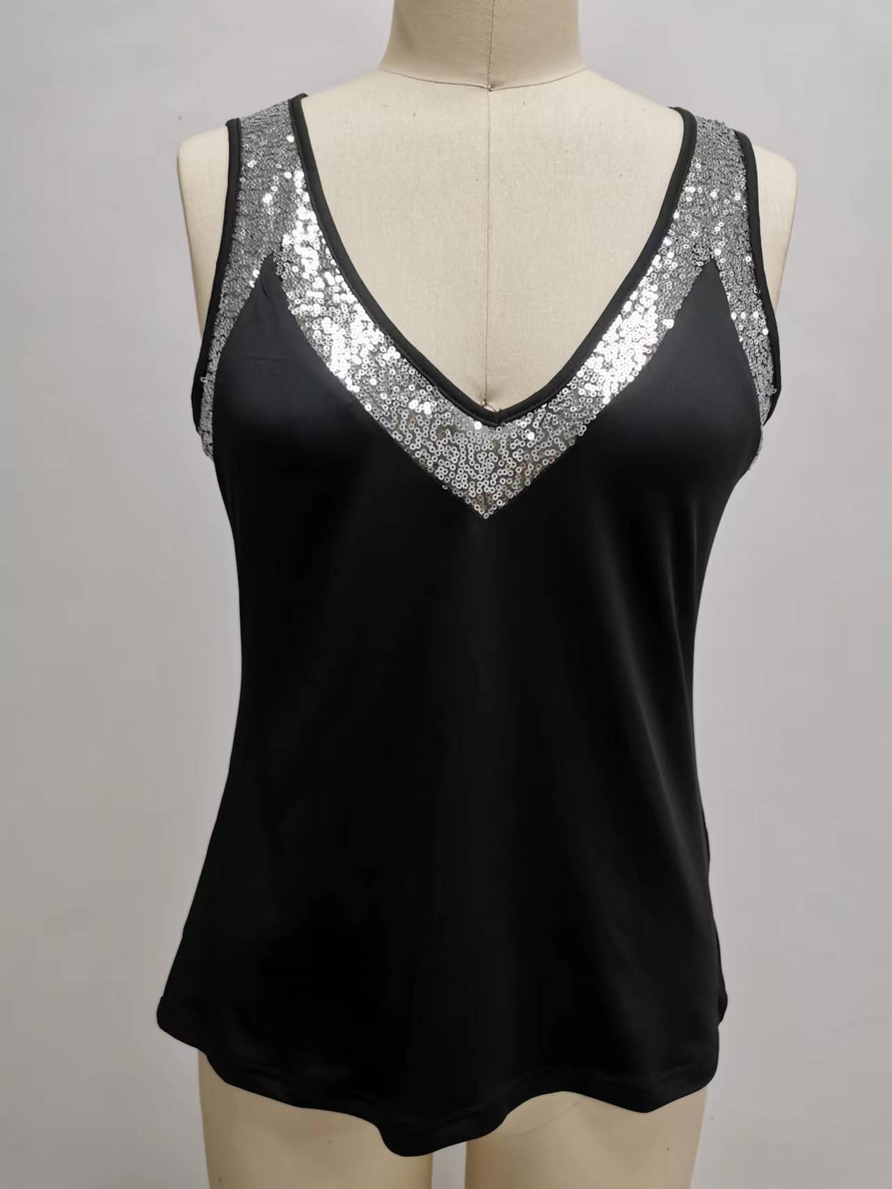 Solid Sequin Sleeveless Tank Top T Shirt