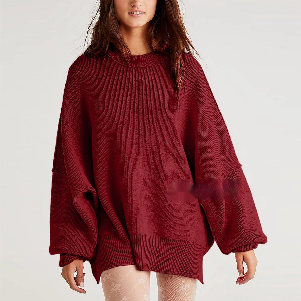 European And American Loose Pullover Sweater Fashion Long Sleeve Split Round-neck Women's Sweater