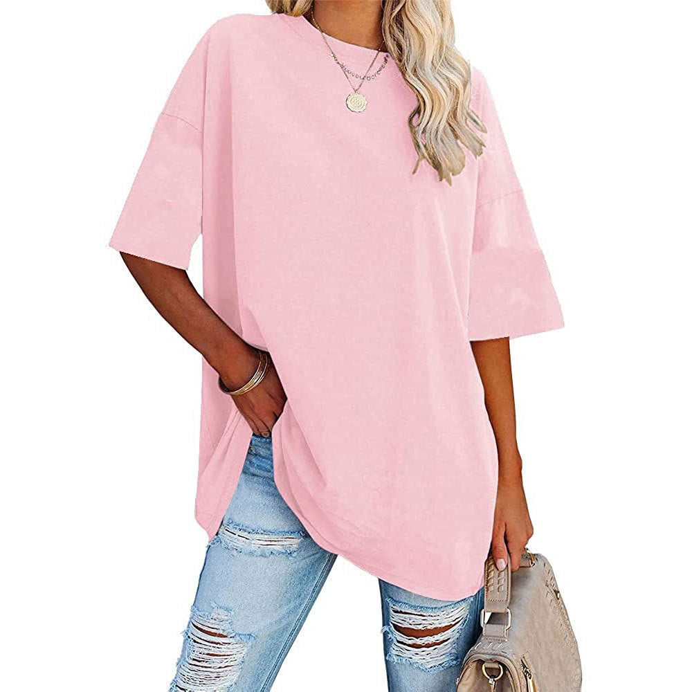 Loose Drop Shoulder Sleeves Round Neck Short Sleeve Top