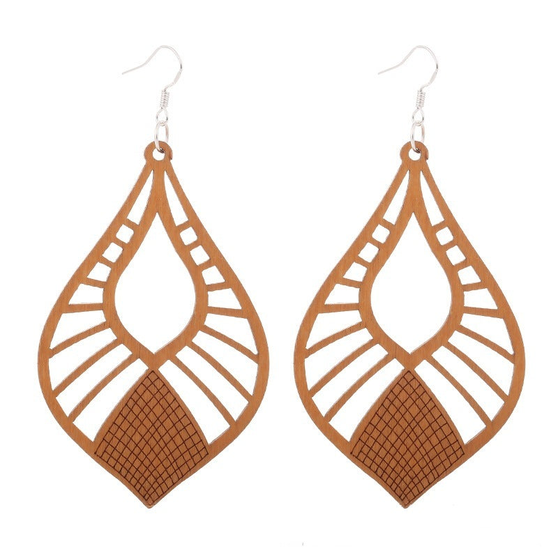 Exaggerated African Pattern Geometric Wooden Earrings Brown