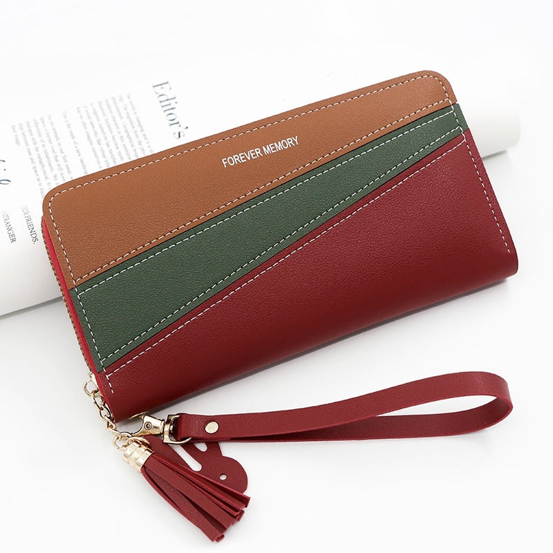 Simple Long Color Matching Fashion Coin Purse Card Holder Handbag