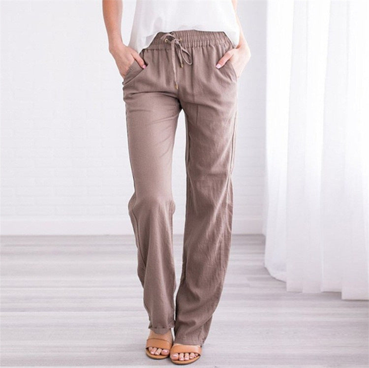 Foreign Trade Solid Color Elastic Waist Casual Trousers Women