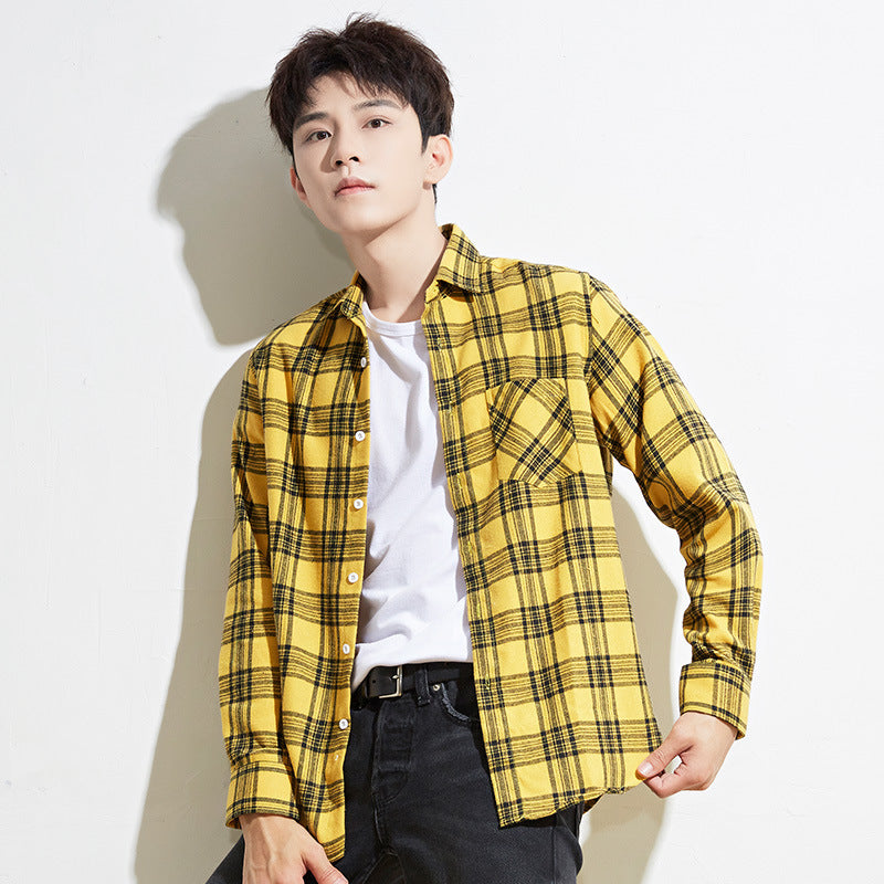 Men Casual Plaid Long Sleeved Shirt