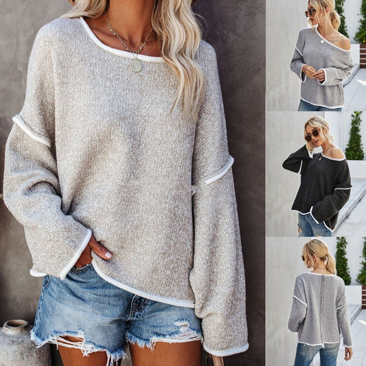 Women's Plus Size Back Tassel Sweater Round Neck Sweater