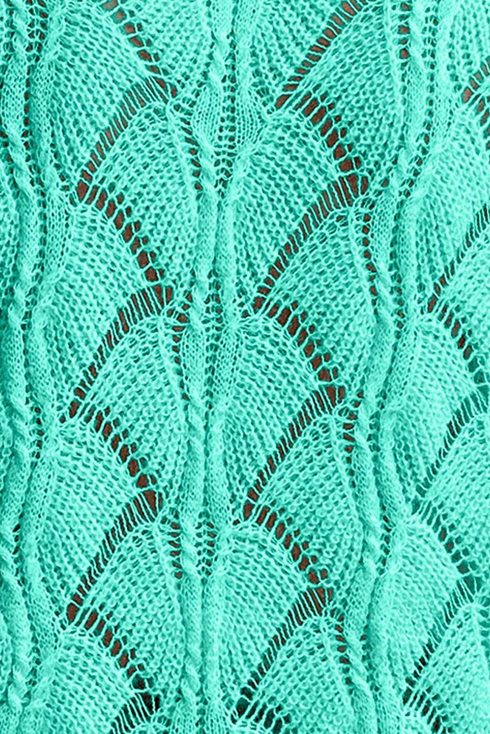 Mint Green Hollow Out Knit V Neck Drop Shoulder Sweater