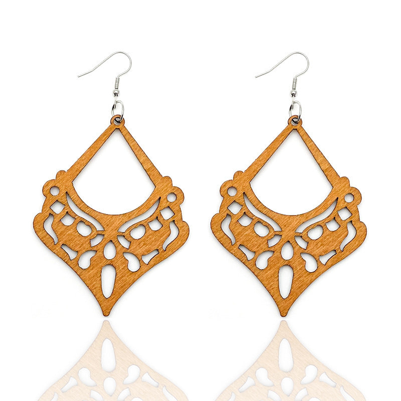 Exaggerated African Pattern Geometric Wooden Earrings Brown