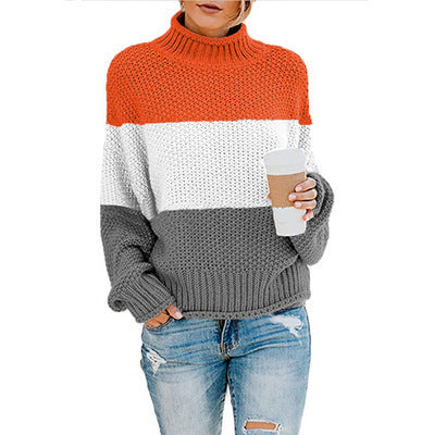 Thick Line Colorblock Turtleneck Pullover Sweater