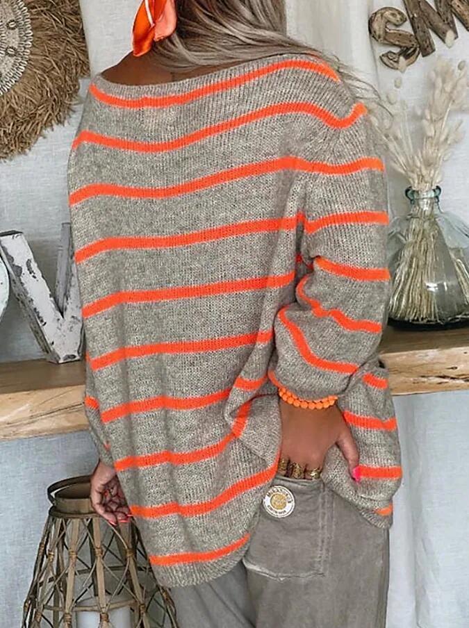 Sweater Contrast Stripe Pullover Crewneck Sweater