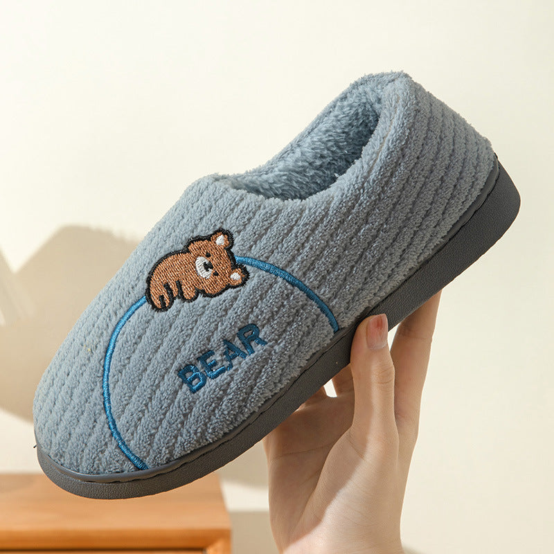 Women's Bear Fuzzy Slippers Casual Non Slip Household Walking Shoes For Home Winter