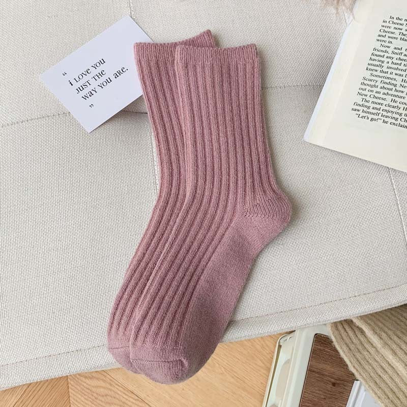 Wool Thickened Women's Medium Tube Solid Color Socks