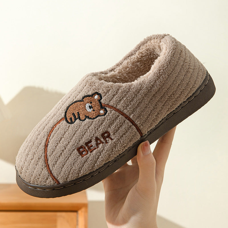 Women's Bear Fuzzy Slippers Casual Non Slip Household Walking Shoes For Home Winter