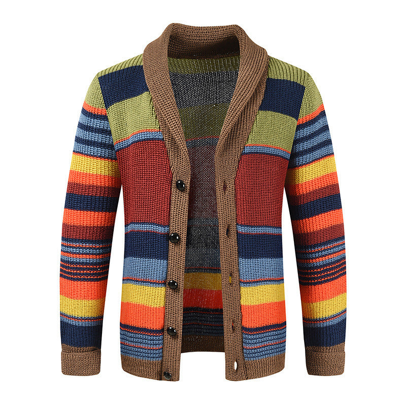 New Style Men's Color Blocking Lapel Sweater Coat Is Fashionable