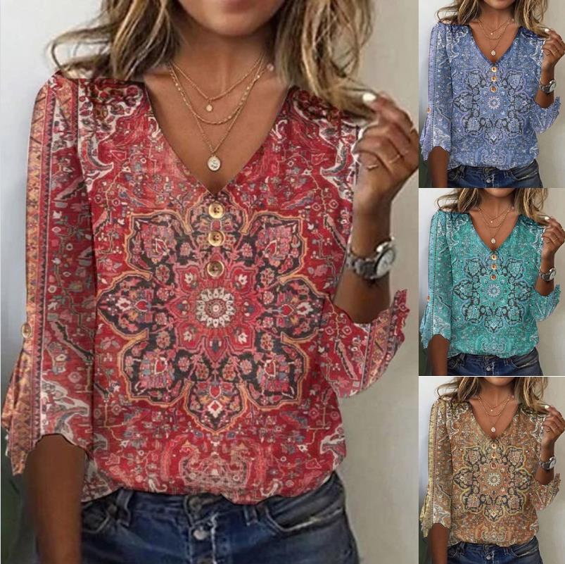 V-neck Flared Sleeves Printed T-shirt Top