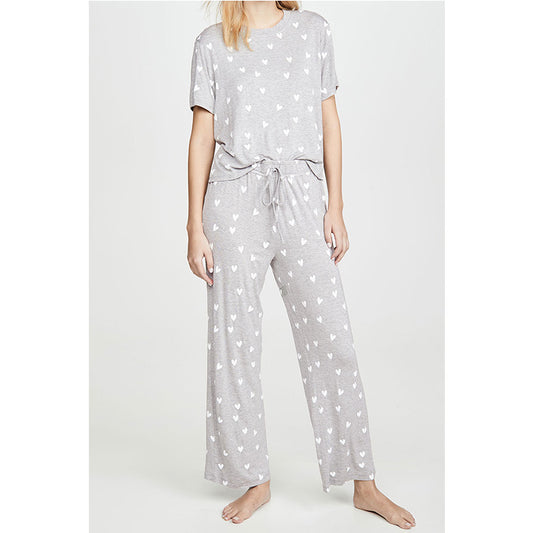 European And American Women's Printed Short-sleeved Two-piece Home Wear Pajamas