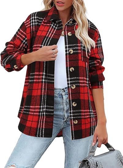 Fashionable Jacket Women's Brushed Woolen Jacket Plaid