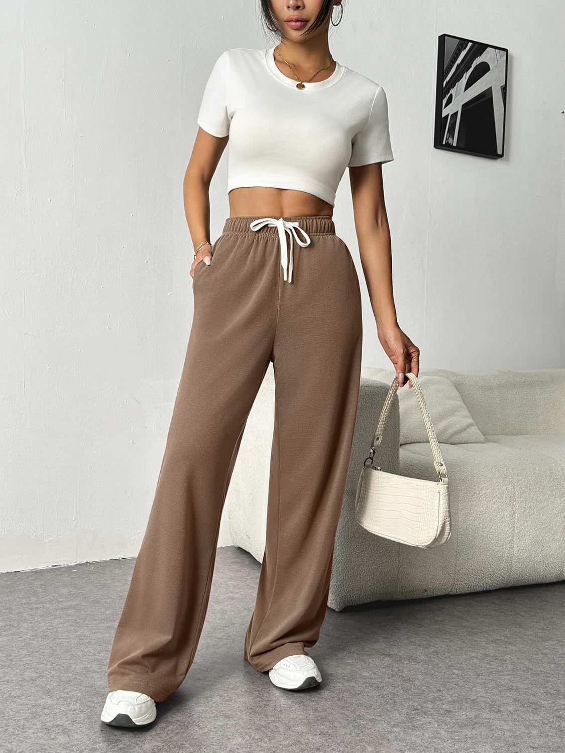 Women's Wide Leg Track Pants High Waist Loose