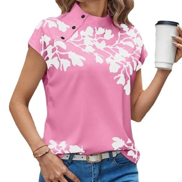 Casual Stand Collar Short Sleeve Regular Pullover Digital Printing