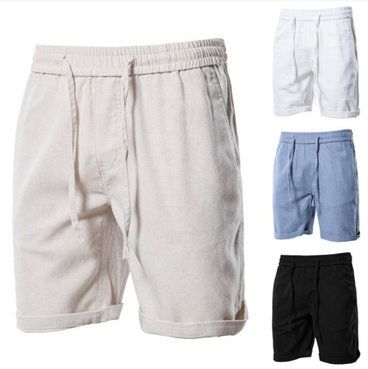 Solid Color Beach Leisure Fashion Elastic Cotton Linen Shorts