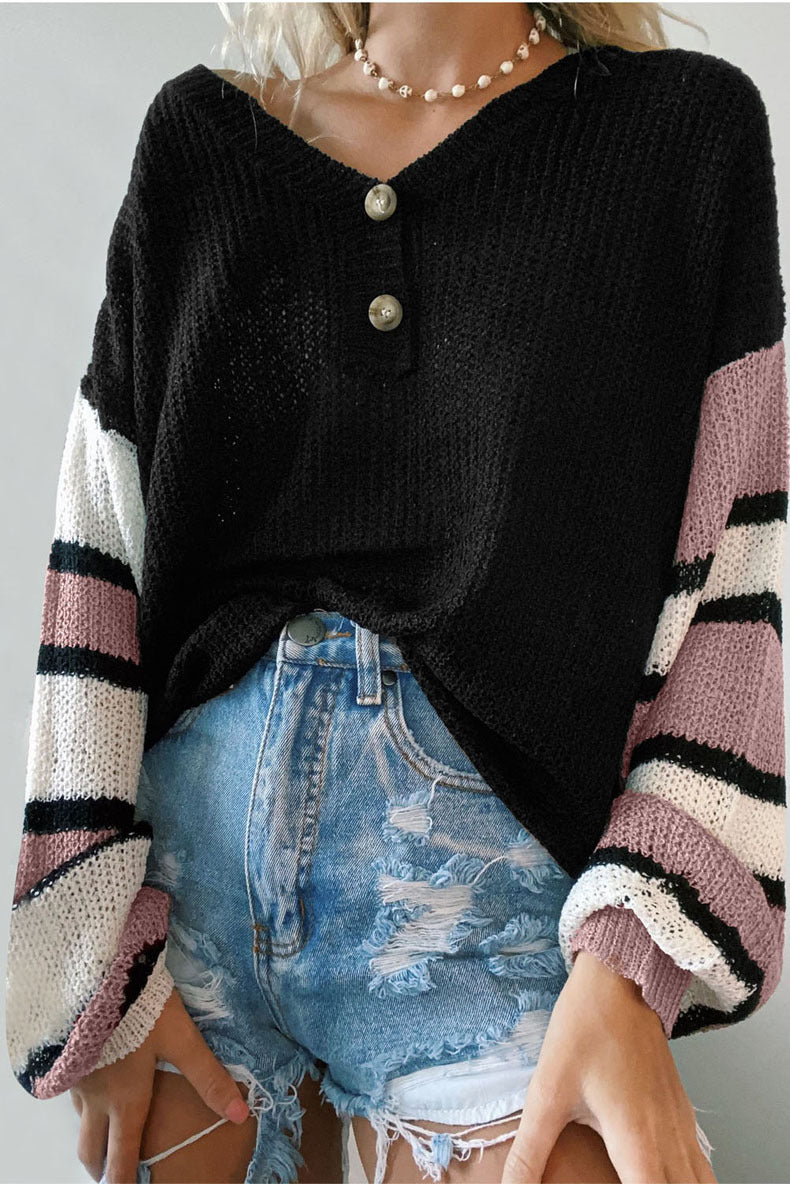 Casual V-neck Pullover Loose Long-sleeved Sweater