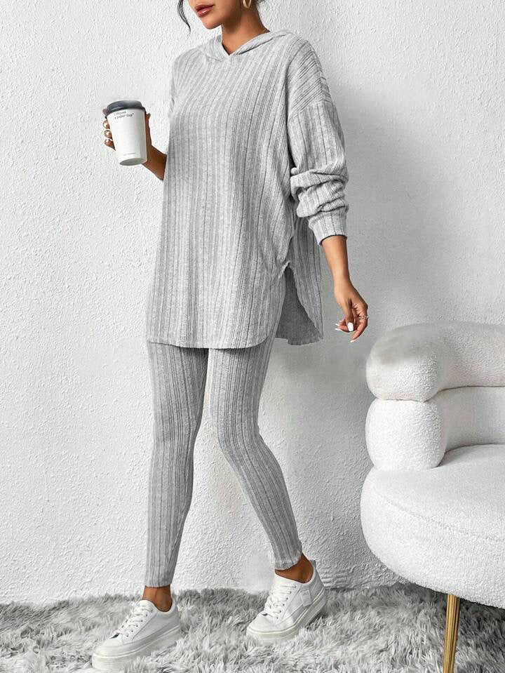 Autumn Solid Color Sunken Stripe Loose-fitting Hoodie Long Sleeve Suit