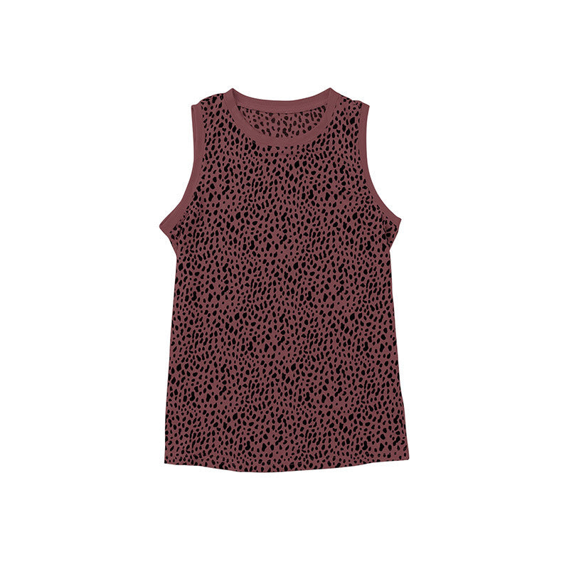 Leopard Print Round Neck Sleeveless Vest For Women