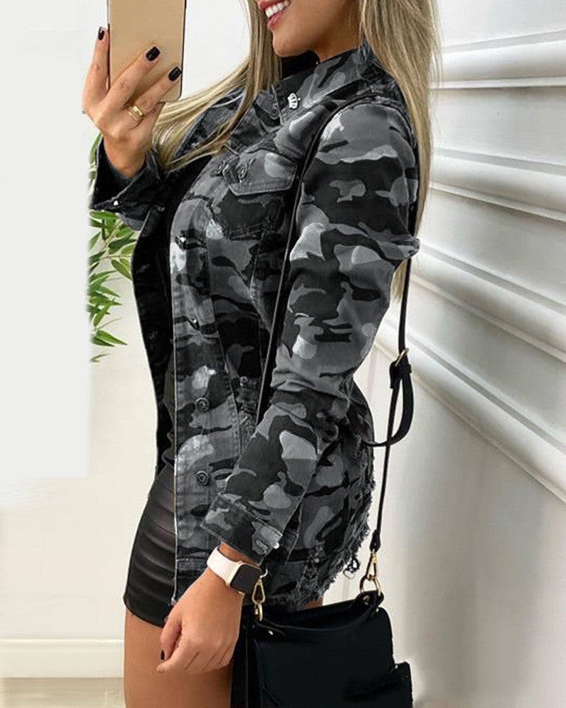 Women's Camo Solid Color Casual Jacket