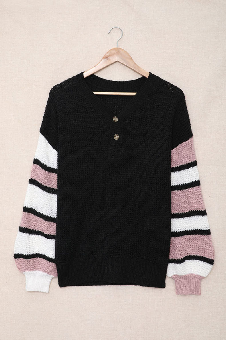 Casual V-neck Pullover Loose Long-sleeved Sweater