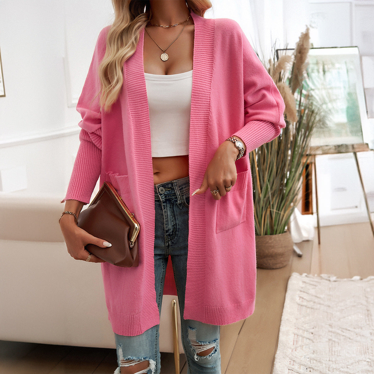 Women's Bat Sleeve Elegant Solid Color Cardigan