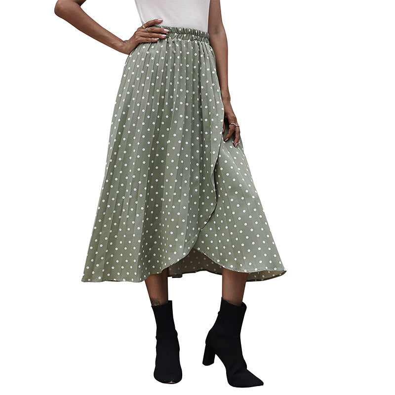 Green European And American Irregular Polka Dot Skirt