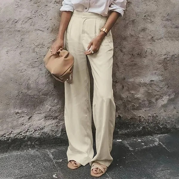 Women's Solid Color Pocket High Waist Trousers