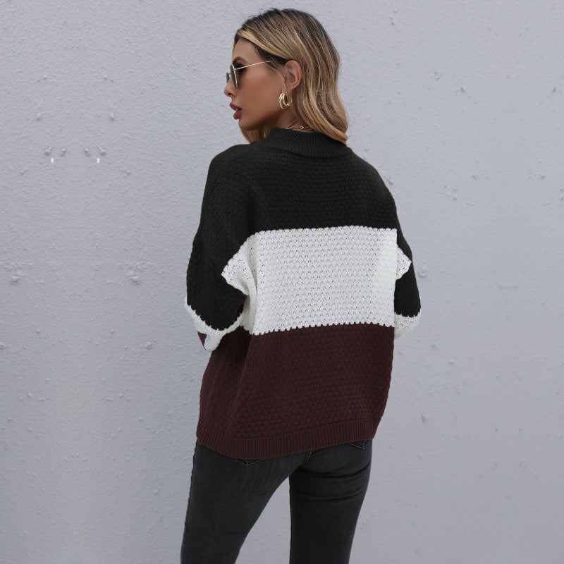 Loose Color Matching Knitwear Round Neck Lazy Young Pullover Sweater