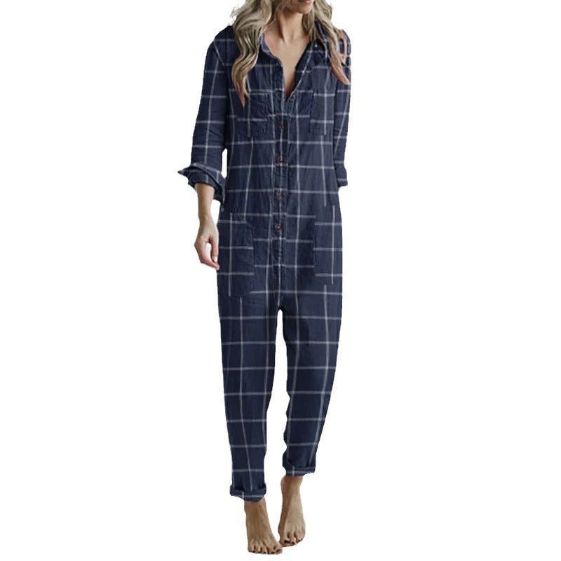 Plaid Printed Casual Lazy Home Jumpsuit