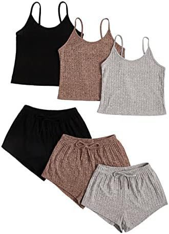 Women's Rib Knit Casual Two-piece Set Crop-top Spaghetti-strap High Suit