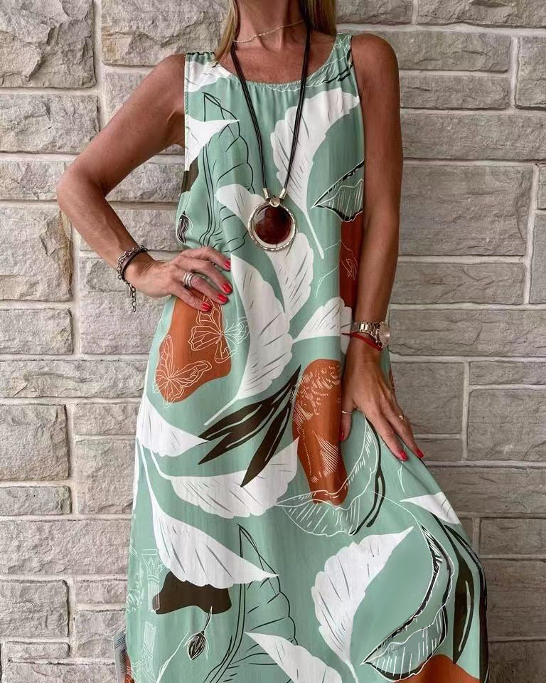 Sleeveless Printed Long Patchwork Dress