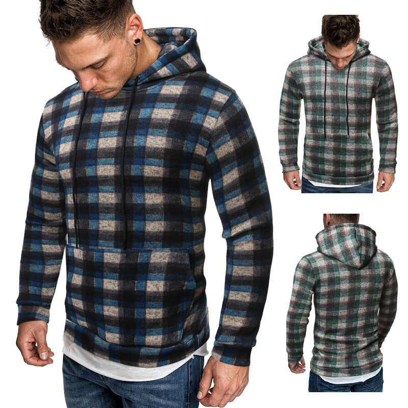 Men Cotton Autumn Hip Hop Plaid Hoodie