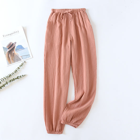 Summer Cotton Loose Home Trousers Crepe Pajama Pants