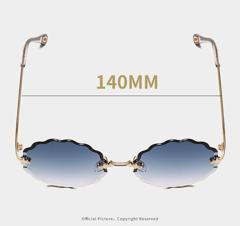 Lady Round Rimless Sunglasses Women Diamond Cut Lens