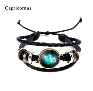 Twelve constellation glass piece couple bracelet