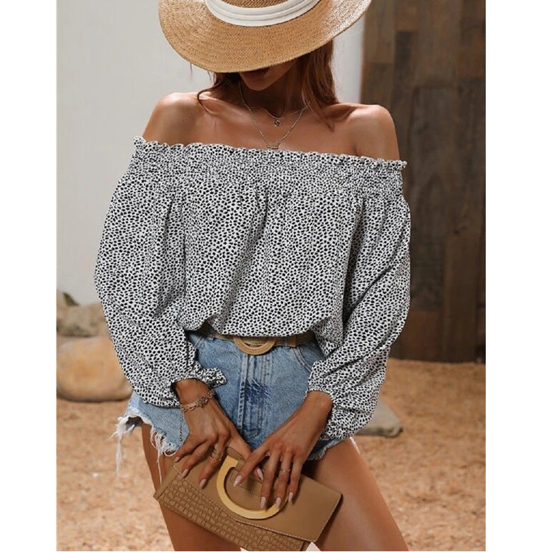 Printed Long Sleeve Shirt Slip Neck Loose Top