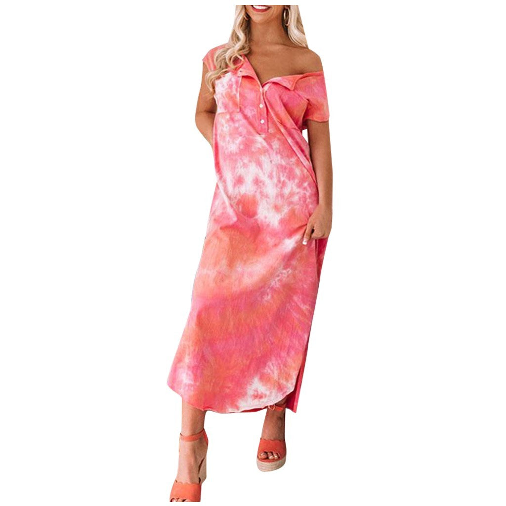 Tie-dye print split dress