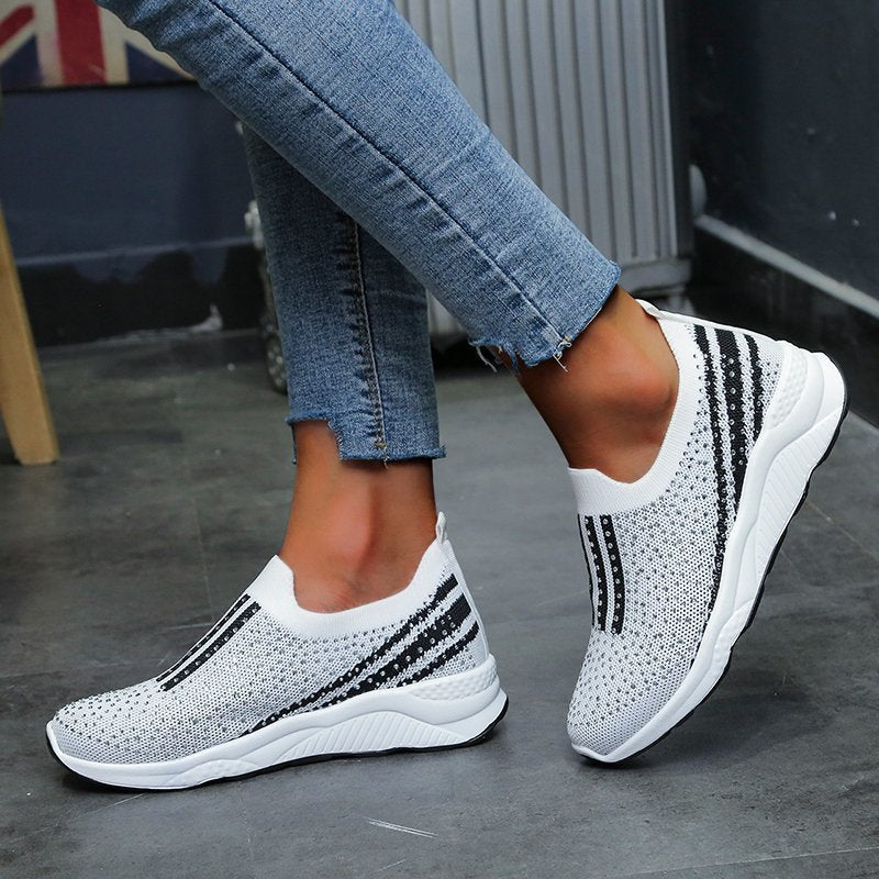 Rhinestone Elastic Foot Knit Casual Shoes Women