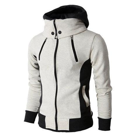 Men's Zip UP Hooded Jacket Fake Two Piece Sports Cardigan Casual Slim Sweatshirt Jacket