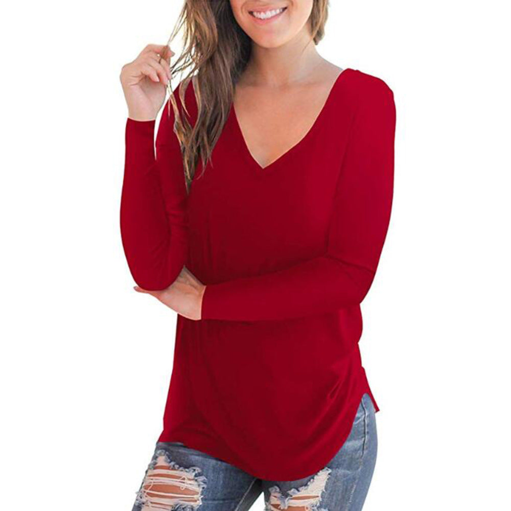 European And American Women's Clothing Solid Color Bottoming Shirt