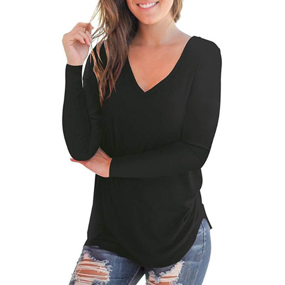 European And American Women's Clothing Solid Color Bottoming Shirt