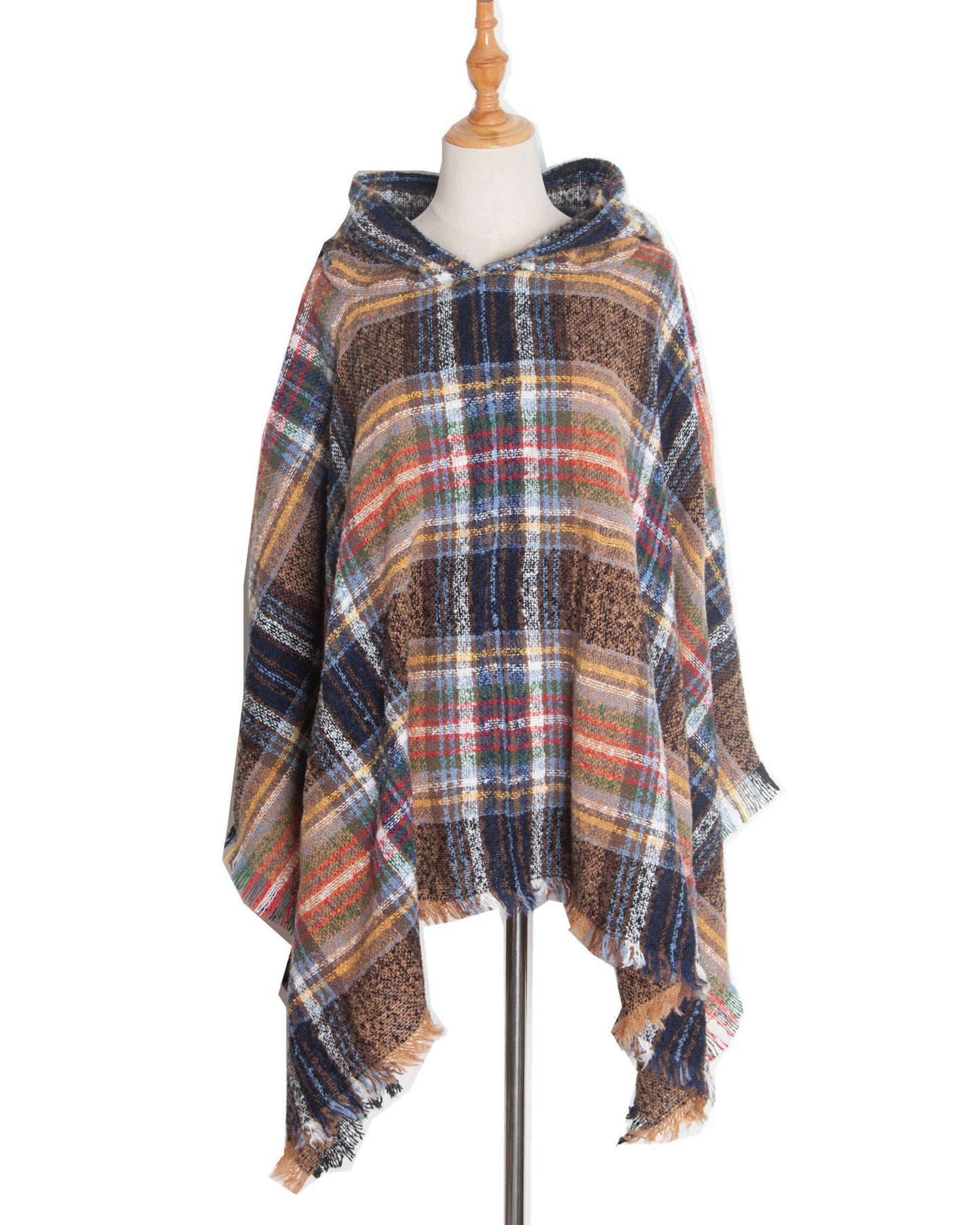 Spring Autumn And Winter Plaid Ribbon Cap Cape And Shawl