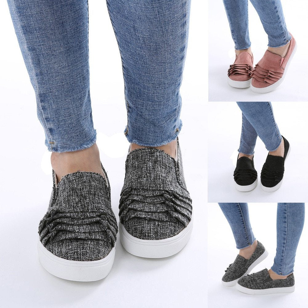 Vintage Women Platform Shoes Ruffle Round Toe Flat Heel Flock Girls Casual shoes Slip On Creepers Moccasins zapatos mujer