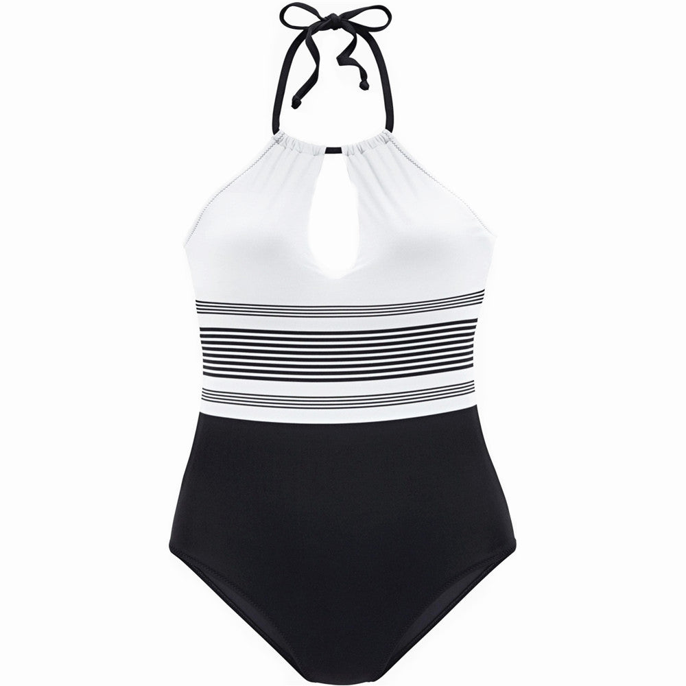 One-piece striped female swimsuit