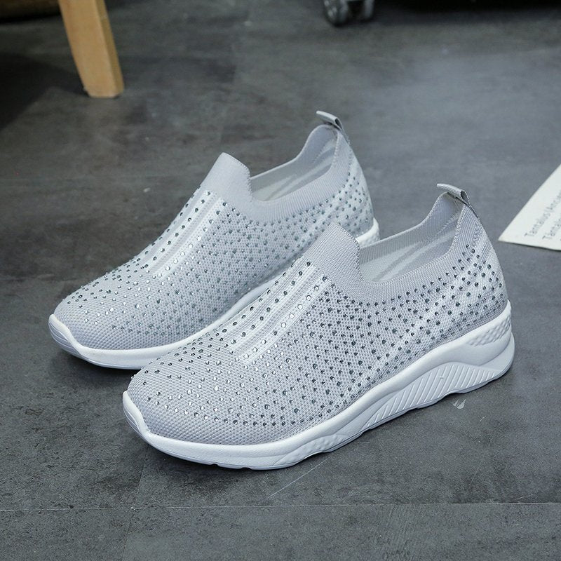 Rhinestone Elastic Foot Knit Casual Shoes Women